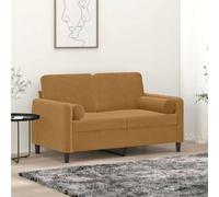 RMIHSJG Canapé 2 places avec coussin décoratif marron 120 cm en velours - Design moderne - Housses amovibles - Cadre en métal robuste - Velours doux - Rembourrage confortable