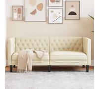 RMIHSJG Canapé Chesterfield, 2 places, en cuir synthétique, crème, avec attaches à boutons et sièges rembourrés pour un confort élégant et une ambiance élégante