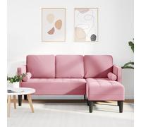 RMIHSJG Canapé d'angle 3 places avec chaise longue en forme de L en tissu velours rose clair, 160 cm, meuble rembourré spacieux avec cadre en bois robuste et coussins amovibles pour le salon