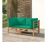 RMIHSJG Canapé d'angle de jardin en bambou avec 2 coussins verts pour terrasse et balcon, canapé d'extérieur durable avec coussin rembourré, design modulaire pour une conception flexible,