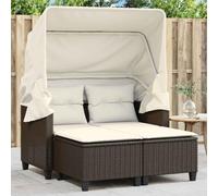 RMIHSJG Canapé de jardin 2 places, avec toit ouvrant extensible et repose-pieds, en polyrotin marron, rembourrage confortable et housse lavable, pour terrasse et balcon, résistant aux intempéries