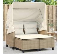 RMIHSJG Canapé de jardin 2 places, avec toit ouvrant extensible et tabourets confortables, en polyrotin beige, résistant aux intempéries, avec housses de coussin amovibles, pour terrasse et balcon