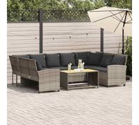 RMIHSJG Canapé de jardin avec coussin, gris clair, polyrotin tressé, design modulaire, housse amovible, cadre en acier, meubles de jardin d'extérieur en polyrotin