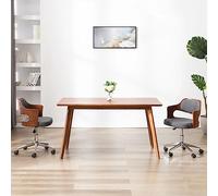 RMIHSJG Chaise de bureau pivotante en bois composite et tissu gris avec mécanisme à ressort à gaz et 5 roulettes pour un confort optimal et un montage facile