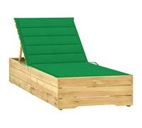 RMIHSJG Chaise longue avec coussin vert en bois de pin imprégné, dossier réglable pour plus de confort, mobilier de jardin résistant aux intempéries avec coussin décoratif