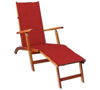 RMIHSJG Chaise longue avec repose-pieds et coussin en bois massif d'acacia, réglable sur 3 positions et pliable, pour terrasse, jardin, confort d'assise ergonomique résistant aux intempéries, avec