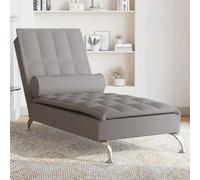 RMIHSJG Chaise longue de massage avec traversin, tissu taupe, fonction vibration et lattes en contreplaqué pour plus de stabilité et de détente