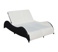RMIHSJG Chaise longue double avec coussin, en polyrotin, noir, pour 2 personnes, avec dossier réglable et rotin PE imperméable, pour terrasse, plus résistante