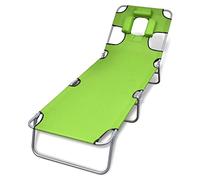 RMIHSJG Chaise longue pliante avec appui-tête réglable vert pomme, 4 coussins, cadre en acier revêtu par pulvérisation pour plus de stabilité et de durabilité, pliable pour un gain de place