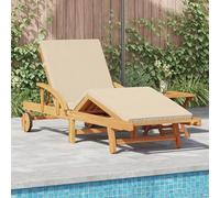 RMIHSJG Chaise longue pliante avec roues et coussin en bois massif d'acacia beige, dossier réglable pour plus de confort, design portable et résistant aux UV pour jardin et terrasse