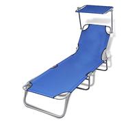 RMIHSJG Chaise longue pliante avec toit pare-soleil réglable en acier et tissu bleu, dossier réglable en hauteur pour un bain de soleil confortable, revêtu par pulvérisation, résistant aux intempéries