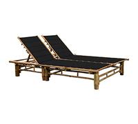 RMIHSJG Chaise longue pour 2 personnes avec coussins en bambou, chaise longue de jardin avec dossier réglable et coussin pour plus de confort, 4 coussins avec cordes de fixation, résistant aux