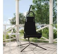 RMIHSJG Chaise suspendue de jardin avec coussin en tissu Oxford noir et structure en acier pour terrasse et extérieur, fauteuil à bascule ergonomique avec tissu imperméable