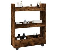 RMIHSJG Chariot de rangement fin à 3 étages en bois de chêne fumé, chariot de cuisine durable avec roulettes pivotantes et beaucoup d'espace de rangement pour l'organisation, chariot de service mobile