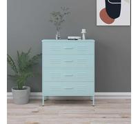 RMIHSJG Commode en acier vert menthe 80 x 35 x 101,5 cm avec 4 tiroirs et pieds de nivellement - Buffet en acier pour salon et couloir - Meuble de rangement robuste avec rails à roulement à billes