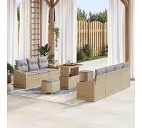 RMIHSJG Ensemble canapé de jardin 10 pièces avec coussins, beige, polyrotin acacia, modulaire, pour six personnes, meubles d'extérieur en polyrotin résistant aux intempéries, avec accoudoirs réglables