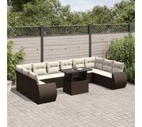 RMIHSJG Ensemble canapé de jardin de 11 pièces avec coussins marron en polyrotin - Ensemble modulaire en rotin synthétique avec table réglable et housses amovibles pour terrasse