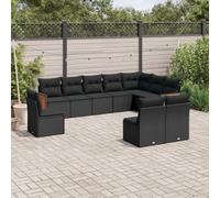 RMIHSJG Ensemble de 10 canapés de jardin avec coussin noir polyrotin tressé PE design modulaire housses amovibles durables résistant aux intempéries confortable terrasse cour
