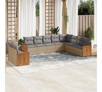 RMIHSJG Ensemble de 10 canapés de jardin avec coussins beige en rotin synthétique - Ensemble de meubles d'extérieur - Ensemble de fauteuils et coussins - Ce canapé de jardin de 10 pièces beige est
