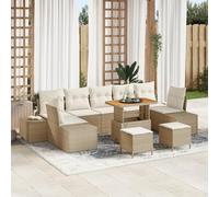 RMIHSJG Ensemble de 10 canapés de jardin avec coussins beiges en polyrotin et bois d'acacia pour terrasse. Cet ensemble complet de 10 canapés d'extérieur de couleur beige offre une table