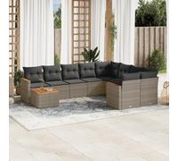 RMIHSJG Ensemble de 10 canapés de jardin avec coussins gris en rotin synthétique - Design modulaire pour terrasse et balcon - Meuble en rotin synthétique résistant aux intempéries avec table en bois