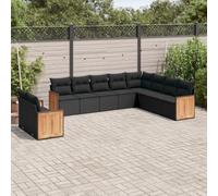 RMIHSJG Ensemble de 10 canapés de jardin avec coussins noirs en polyrotin PE tressé, design modulaire, ensemble de meubles d'extérieur pour terrasse, jardin, cour, rembourrage confortable amovible