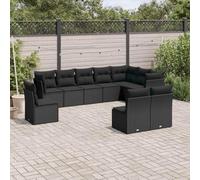 RMIHSJG Ensemble de 10 canapés de jardin avec coussins noirs en polyrotin tressé en polyéthylène, design modulaire, meubles d'extérieur, rembourrage confortable, meubles de terrasse résistants aux