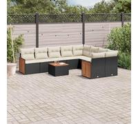 RMIHSJG Ensemble de 10 canapés de jardin avec coussins, noirs, polyrotin tressé, design modulaire avec espace de rangement et sac imperméable, salon confortable pour terrasse