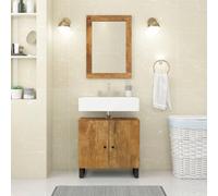 RMIHSJG Ensemble de 2 meubles de salle de bain en bois massif de mangue, avec meuble de lavabo et miroir pour salle de bain élégante, pieds en fer robuste et grand espace de rangement, aménagement de