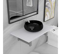 RMIHSJG Ensemble de 2 meubles de salle de bain en céramique blanche avec étagère murale et lavabo rond, montage stable, revêtement brillant, accessoires de salle de bain pratiques, ensemble sanitaire