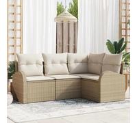 RMIHSJG Ensemble de 4 canapés de jardin avec coussins - Beige et blanc - En polyrotin - Groupe d'angle modulaire pour terrasse - Ce canapé d'extérieur moderne en beige et blanc est fabriqué en