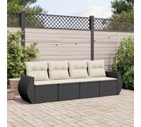 RMIHSJG Ensemble de 4 canapés de jardin avec coussins, noirs, polyrotin tressé, design modulaire pour terrasse, robuste, résistant aux intempéries, avec housses amovibles