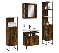 RMIHSJG Ensemble de 4 meubles de salle de bain en bois de chêne fumé avec miroir et armoire, solution de rangement, acier revêtu par pulvérisation, pieds réglables, construction stable pour salle de