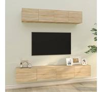 RMIHSJG Ensemble de 4 meubles TV en chêne Sonoma - Armoire suspendue HiFi - Étagère TV - Table basse
