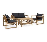 RMIHSJG Ensemble de 4 pièces de salon de jardin avec coussins en bambou robuste pour terrasse et balcon. Cet ensemble traditionnel se compose d'un banc, de deux chaises et d'une table