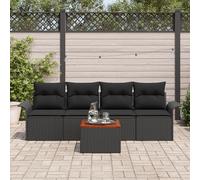 RMIHSJG Ensemble de 5 canapés de jardin avec coussins noirs en polyrotin d'acacia - Ensemble de meubles d'extérieur pour terrasse - Avec cet ensemble de 5 canapés de jardin, vous pouvez aménager votre