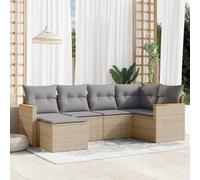 RMIHSJG Ensemble de 6 canapés de jardin avec coussins beige en polyrotin - Design modulaire et housses amovibles pour terrasse - Ce canapé de jardin 6 pièces beige est fabriqué en