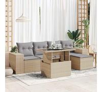 RMIHSJG Ensemble de 6 canapés de jardin avec coussins Beige Poly rotin PE Espace de rangement Sac imperméable Plateau de table réglable Housse amovible Design modulaire Résistant aux intempéries