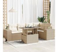 RMIHSJG Ensemble de 6 canapés de jardin avec coussins Beige Polyrotin PE Tressage Espace de rangement Sac imperméable Plateau de table réglable Housse amovible Design modulaire pour terrasse