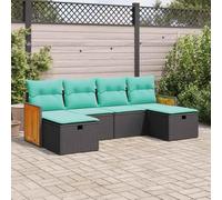 RMIHSJG Ensemble de 6 canapés de jardin avec coussins - En polyrotin - Noir - En polyéthylène tressé - Espace de rangement - Imperméable
