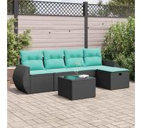 RMIHSJG Ensemble de 6 canapés de jardin avec coussins - En polyrotin - Noir - En polyéthylène tressé - Espace de rangement - Imperméable