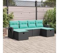 RMIHSJG Ensemble de 6 canapés de jardin avec coussins, noir, polyrotin PE tressé, espace de rangement, sac imperméable, housse amovible, structure en acier revêtu par pulvérisation, repose-pieds