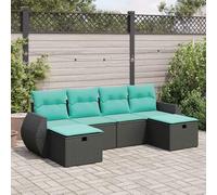 RMIHSJG Ensemble de 6 canapés de jardin avec coussins, noir, polyrotin tressé, espace de rangement, sac imperméable, housse amovible, structure en acier revêtu par pulvérisation, repose-pieds