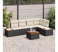 RMIHSJG Ensemble de 6 canapés de jardin avec coussins noirs en polyrotin - Kit d'extérieur modulaire pour jusqu'à six personnes - Meubles en polyrotin résistant aux intempéries avec coussins d'assise