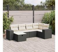 RMIHSJG Ensemble de 6 canapés de jardin avec coussins noirs en polyrotin PE tressé, design modulaire avec espace de rangement et sac imperméable, housses amovibles, repose-pieds polyvalent