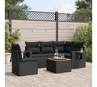 RMIHSJG Ensemble de 6 canapés de jardin avec coussins noirs en polyrotin PE tressé, design modulaire avec espace de rangement et sac imperméable, salon confortable pour terrasse