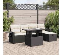 RMIHSJG Ensemble de 6 canapés de jardin avec coussins noirs en polyrotin tressé PE, design modulaire avec table pliante et espace de rangement, meubles d'extérieur résistants aux intempéries pour