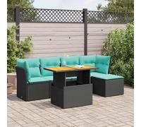 RMIHSJG Ensemble de 6 canapés de jardin avec coussins noirs en polyrotin tressé PE espace de rangement imperméable table réglable repose-pieds housses amovibles structure robuste