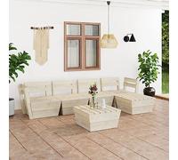 RMIHSJG Ensemble de 6 pièces de salon de jardin en bois d'épicéa imprégné, canapé modulaire pour terrasse et jardin avec charme rustique, ensemble en bois durable pour l'extérieur