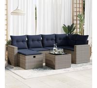 RMIHSJG Ensemble de 7 canapés de jardin avec coussins gris en polyrotin - Rangement résistant aux intempéries et housses amovibles pour terrasse - Ce canapé de jardin en 7 pièces gris est fabriqué en